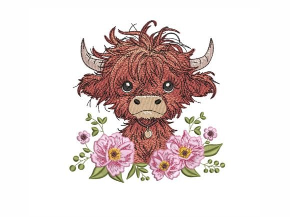 Baby Highland Cow with Flowers for Holiday Products