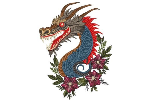 Blue Chinese Dragon and Flowers Embroidery Review