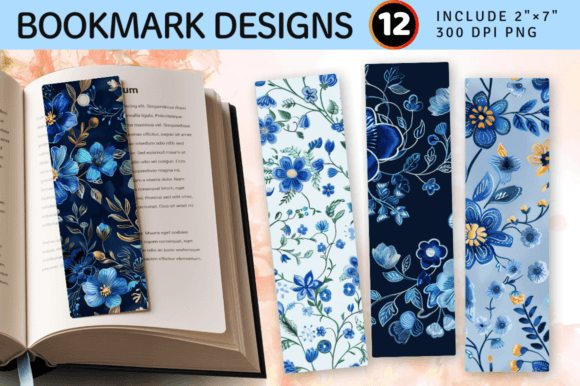 Blue Embroidery Flowers PNG Bookmark Design Review