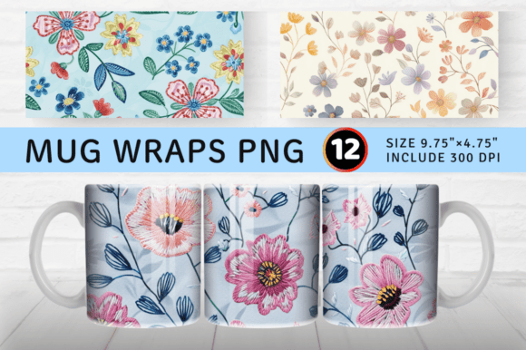 Pastel Embroidery Flowers Mug Wrap Subli